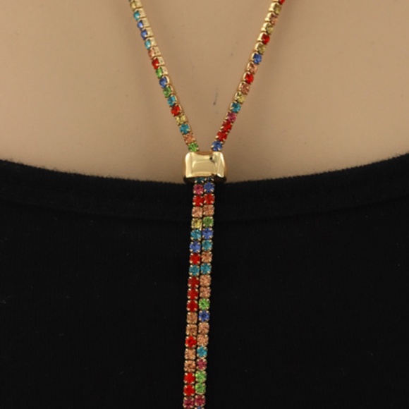 Long Multi-Color Rhinestone Necklace - Picture 2 of 2